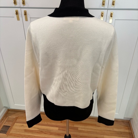 Sezane White and Black Betty Collared Cardigan, Size M; New Without Tags - Picture 5 of 10